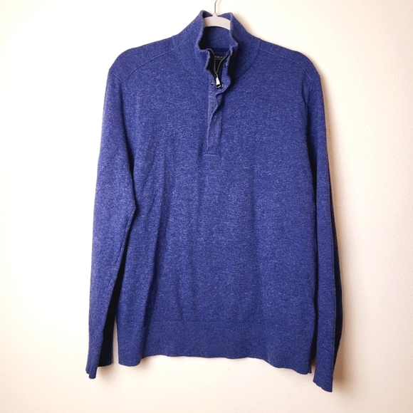 Banana Republic Quarter Zip Pull Over Men's Size Large Navy Blue Merino Wool - Picture 1 of 8